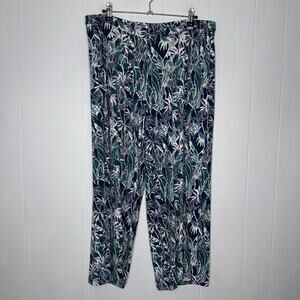 J. Jill Women’s Wearever Wide-Leg Knit Crops Twilight Tropical Bird Print XL